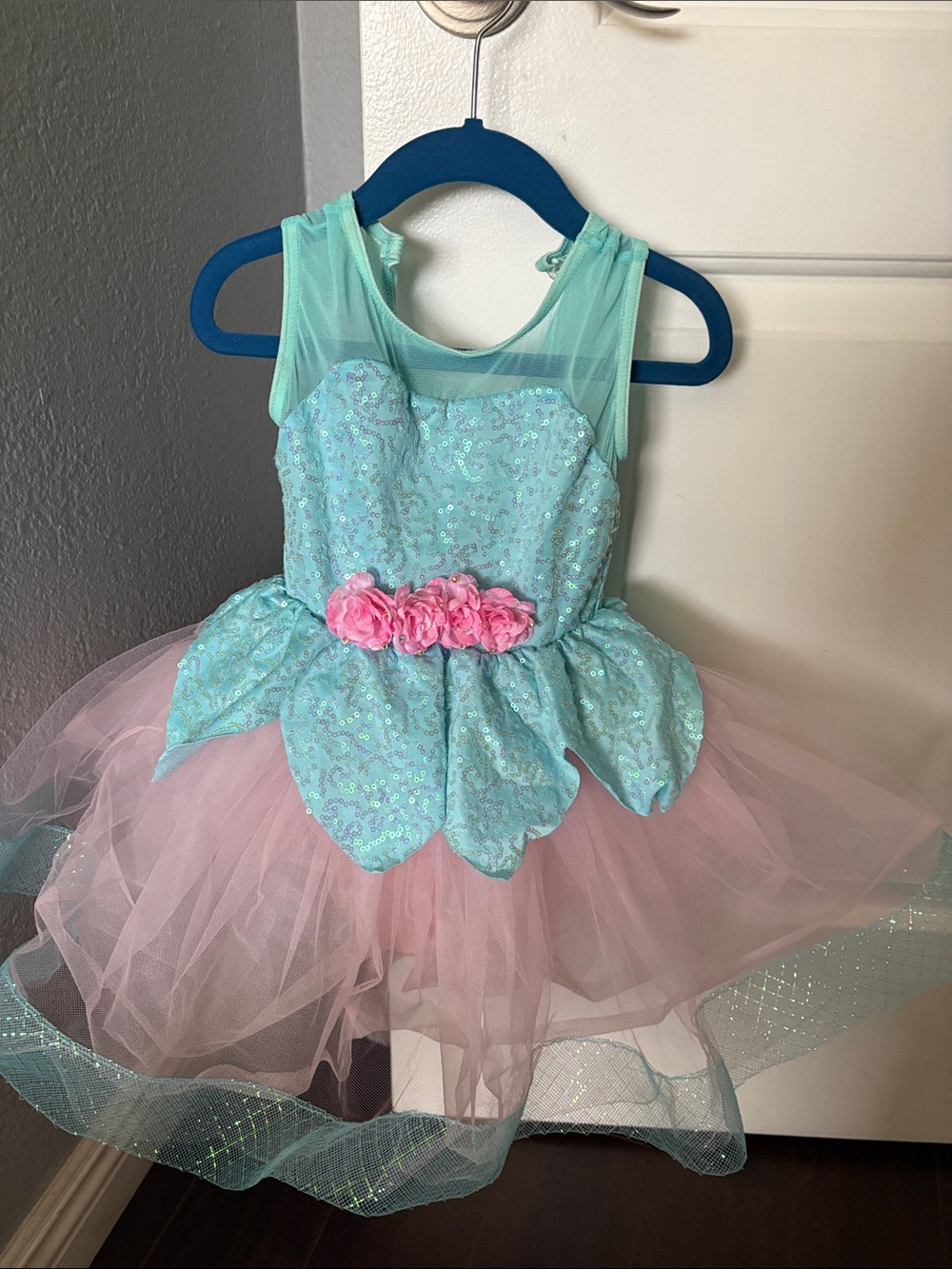 Weissman Aqua and Pink Sequin Tulle Dance Costume like new worn once